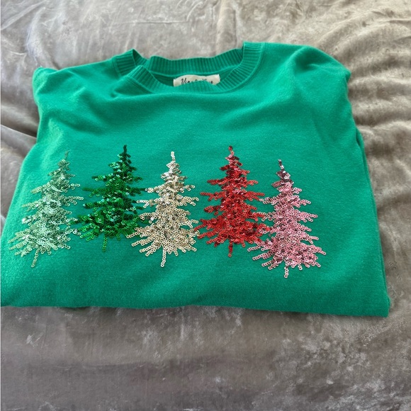 Vine & Love Green Sweater with Colorful Tree Embellishments - Picture 2 of 3